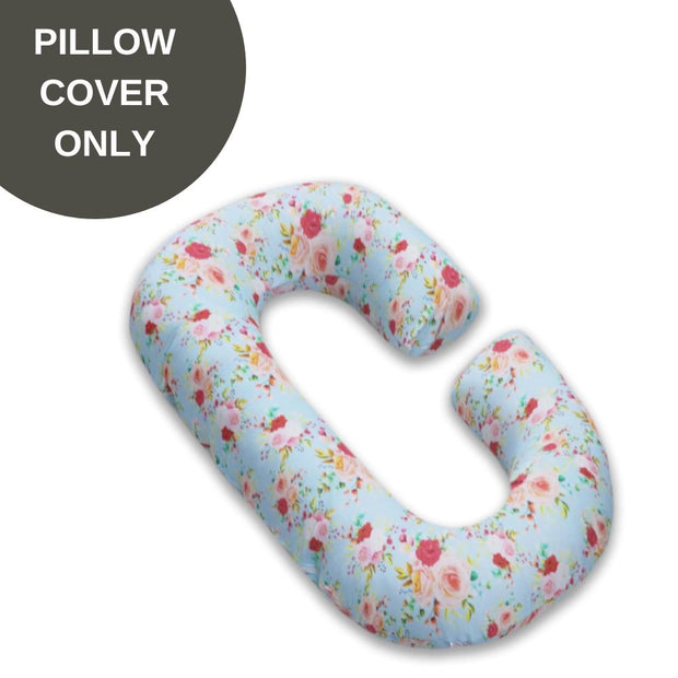 Cover Only - C Shaped Pregnancy Pillow Cover - Blue Flora