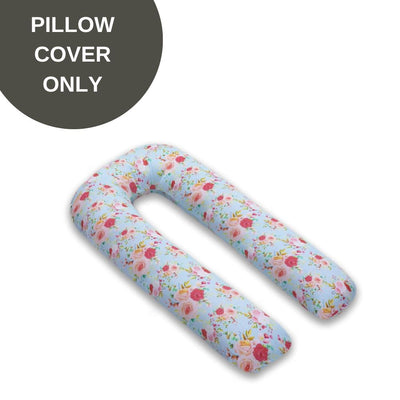 Cover Only - U Shaped Pregnancy Pillow Cover - Blue Flora