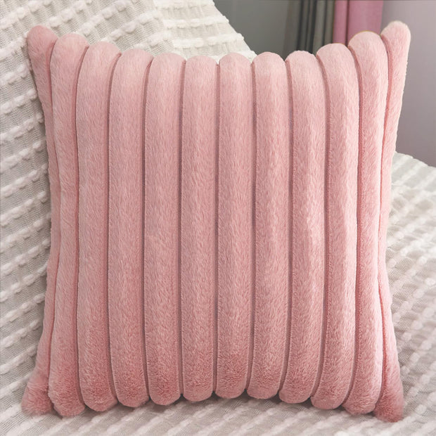 Ribbed Fur Cushions For Sofa Set of 2  with 2 Protective Covers- Pink