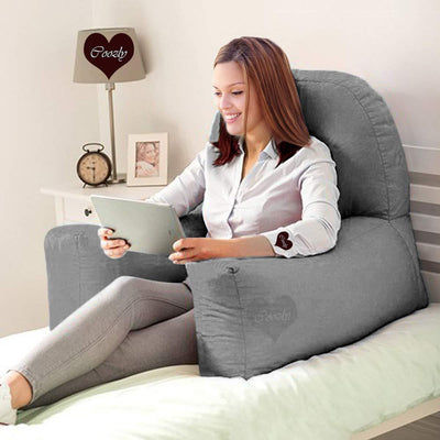 Reading Pillows for Sitting in Bed Large Back Rest Pillow W Armrest for  Adult,Ultra-Comfy Detachable Linen Cover Removable Neck Roll,Back Support