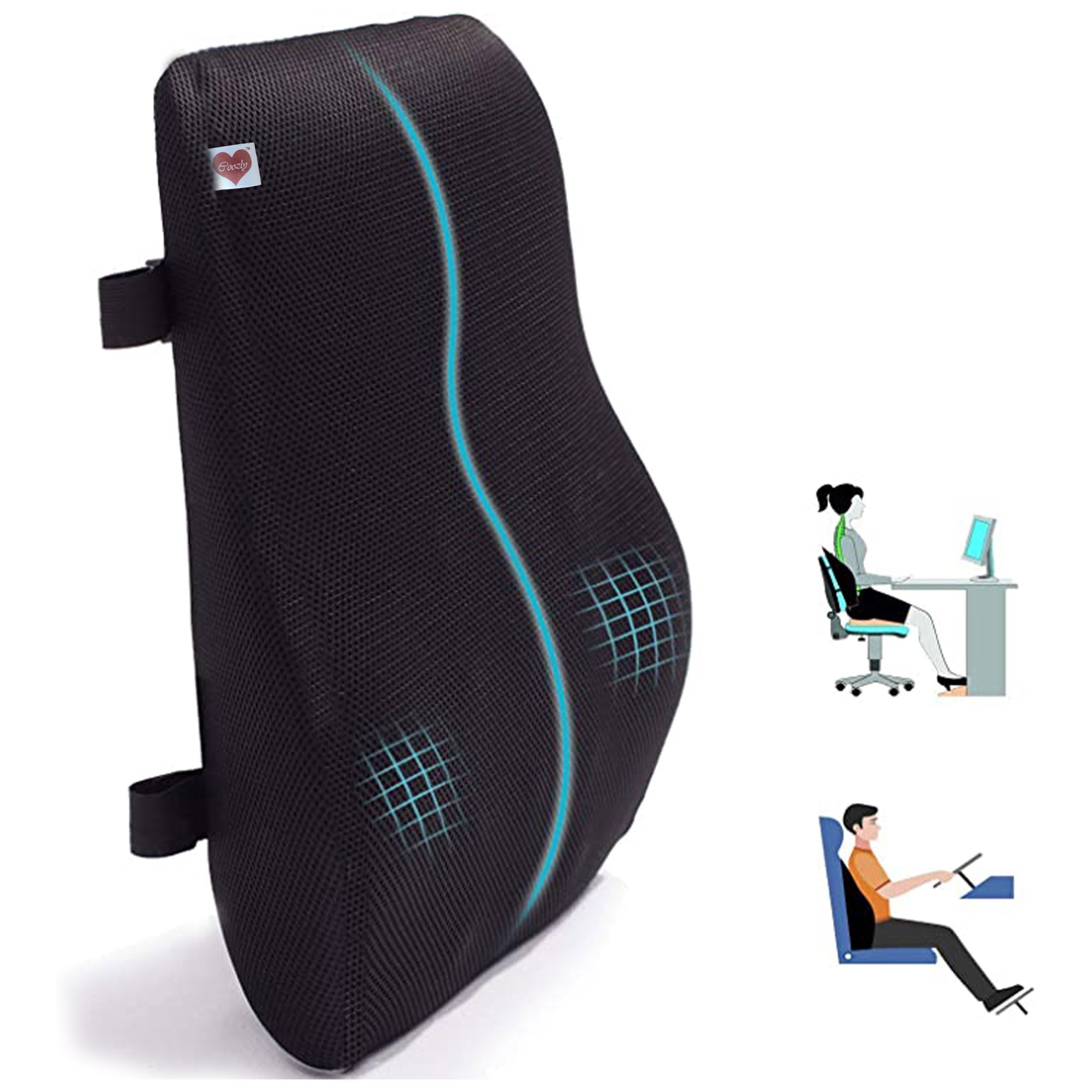 SAMSONITE, cooling gel, lumbar support pillow for office chair or car seat  - boost your lower back comfort zone, high grade - memory foam, universal